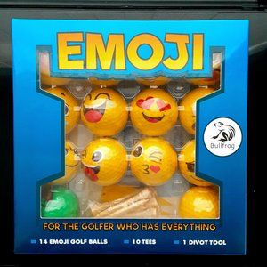 Emoji Golf Balls- Set of 14 Plus 10 Tees & 1 Divot Tool, By Bullfrog